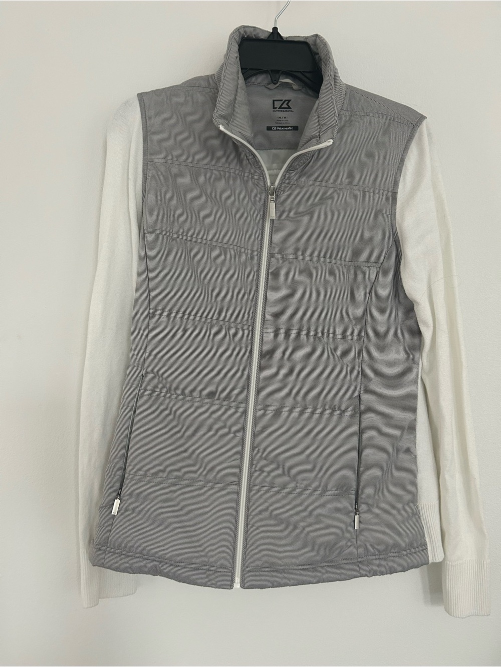 Cutter & Buck Women's Cora Weathertec Striped Quilted Jacket Knit Sleeves Size M